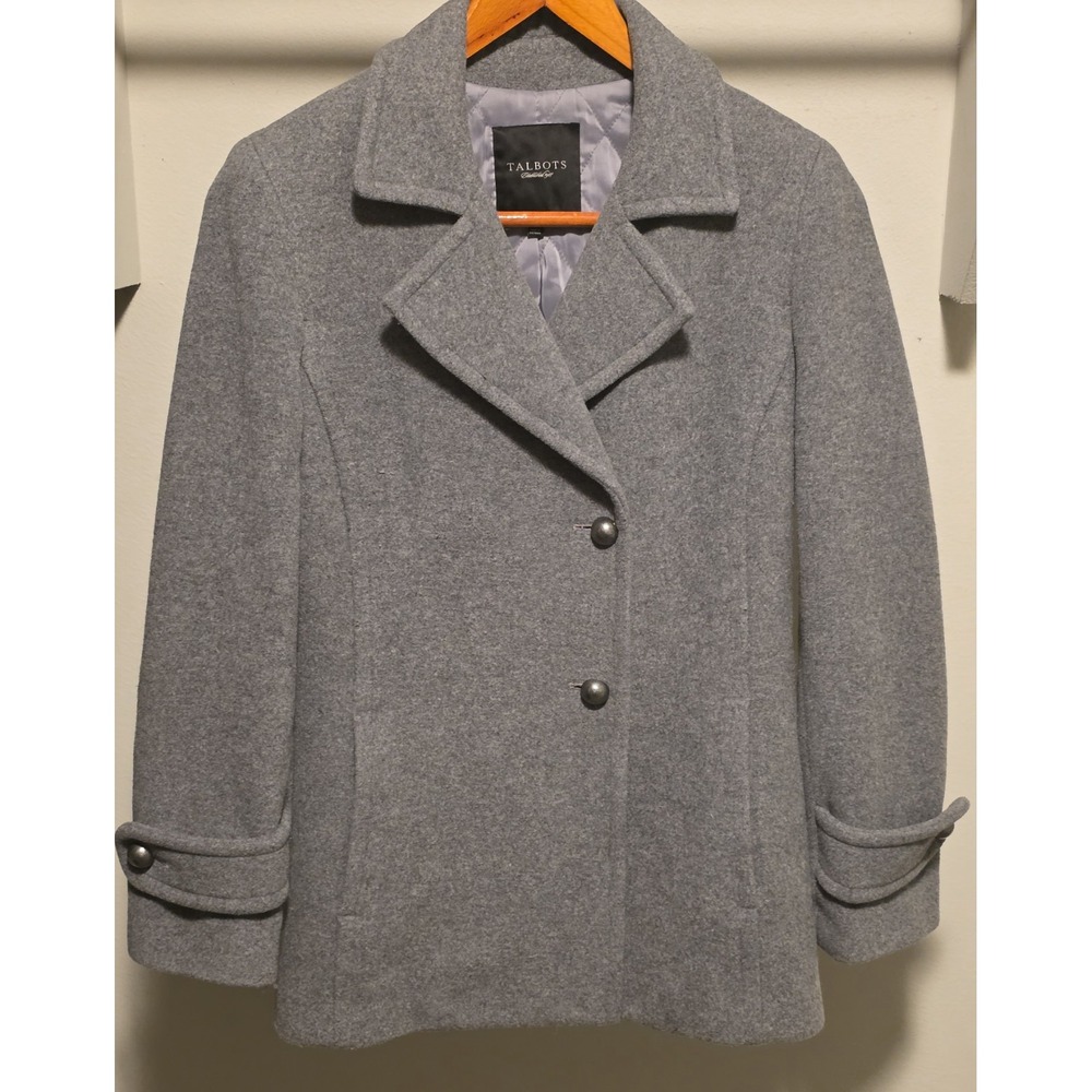 Talbots Women's 75% Wool Ribbed Pea Coat Size 8 Gray Long Sophisticated Jacket